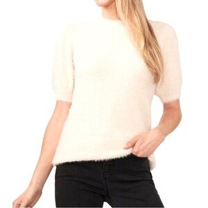 NWOT CeCe Almond Colored Fuzzy Short Sleeve Sweater Size S